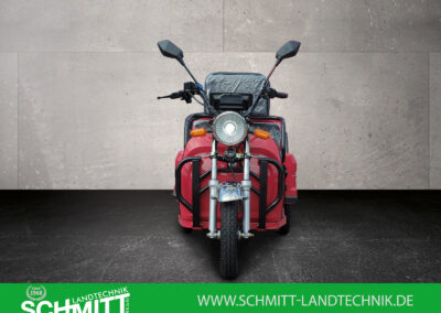 Frontalansicht eines Cargo Runner Rikscha E-Lastenrads in Rot