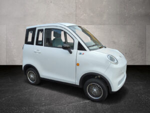 Seitenansicht des Cargo Runner Passenger 2-Sitzer Elektroauto in Hellblau