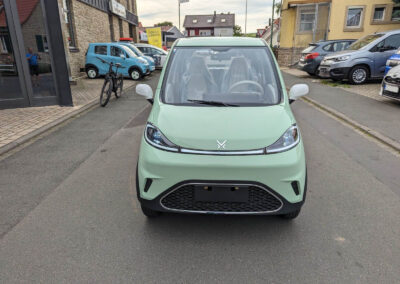 Mintgrünes Modell des Passanger Cabin 4-Sitzers auf der Straße aus Frontalperspektive