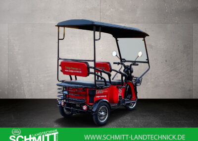 Dreiviertel-Rückansicht links des Cargo Runner Passenger mit Dach und Rückbank