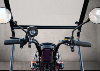 Nahaufnahme von Lenker und Spiegel des Cargo Runner Passenger